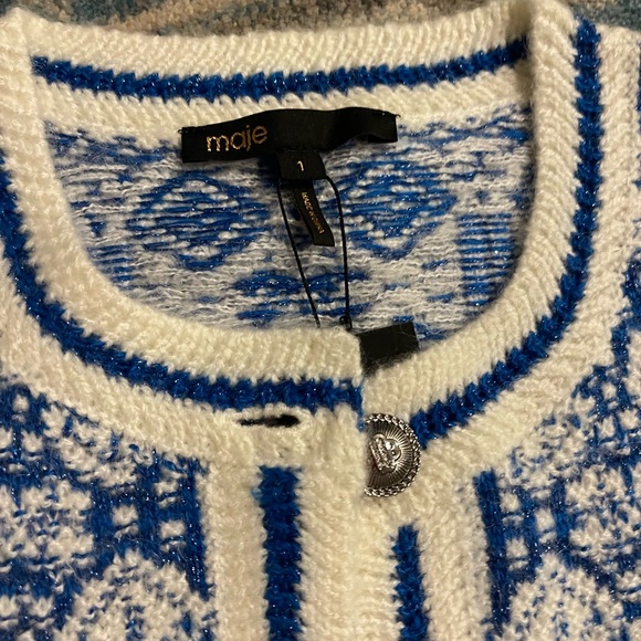 Maje Blue and White Knit Cardigan - Picture 3 of 4